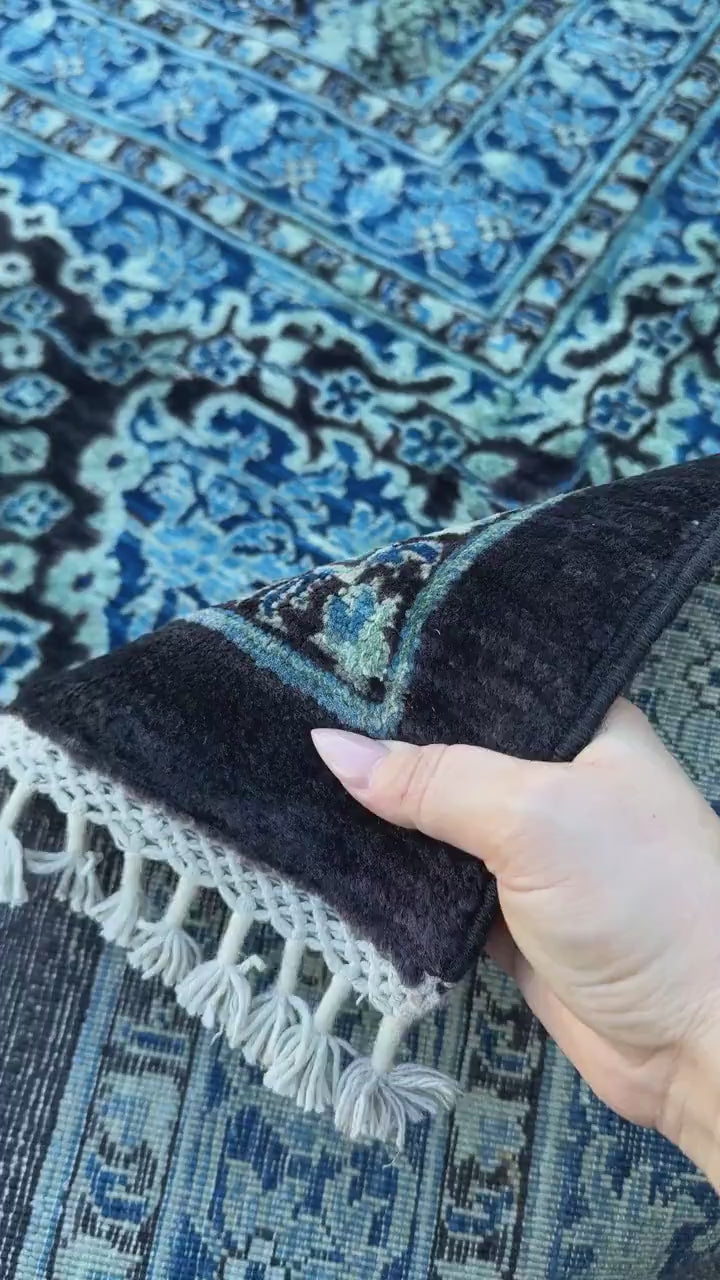 12x15 Handmade Afghan Wool Rug | Navy Blue Floral Rug | Large Traditional Botanical Area Rug