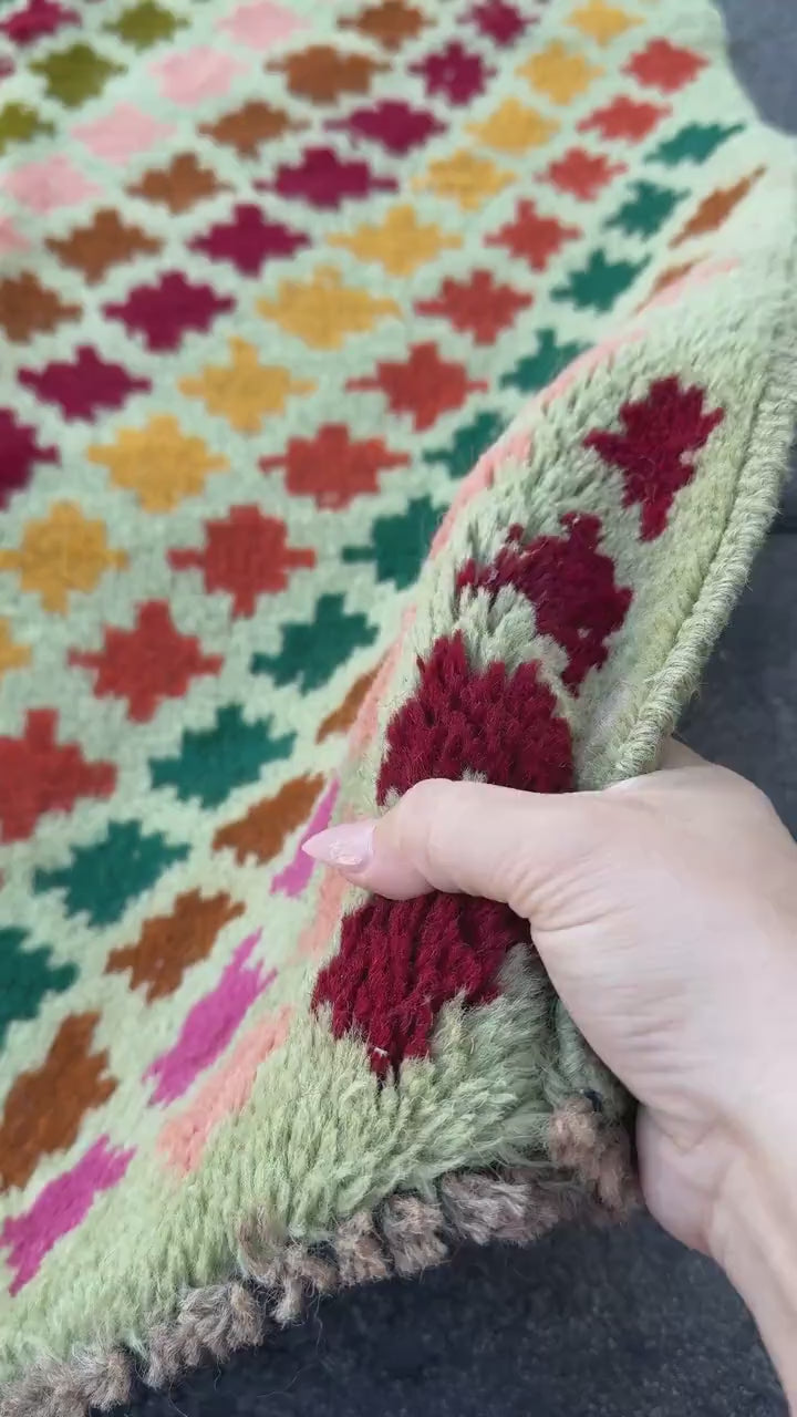 3x10 Handmade Vintage Afghan Baluch Runner Rug | Cream White Mint Forest Olive Copper Rose Salmon Pink Mustard Gold Burnt Orange Brick Red