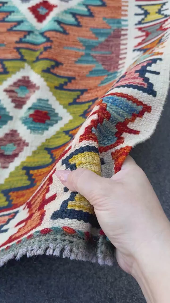 2x5 Handmade Afghan Kilim Runner Rug | Burnt Orange Mustard Yellow Olive Green Teal Aqua Blue Rust Red Cream White Navy Purple Grey | Wool