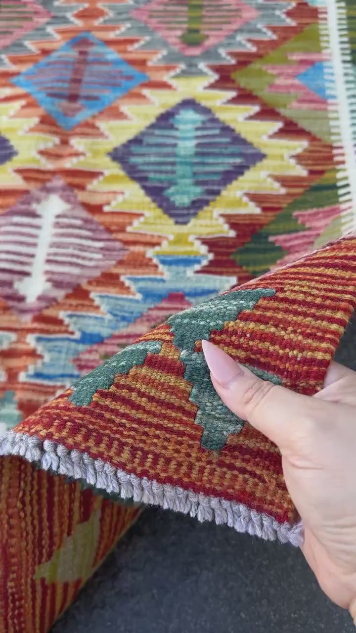 3x4 Handmade Afghan Kilim Rug | Burnt Orange Brick Auburn Red Olive Moss Army Forest Green Cream Teal Yellow Denim Baby Aqua Blue Purple