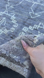 9x10 Handmade Afghan Moroccan Rug | French Blue Lavender Ivory White Grey | Berber Beni Ourain Mrirt Boujad Beni Soud Flokati Wool Plush