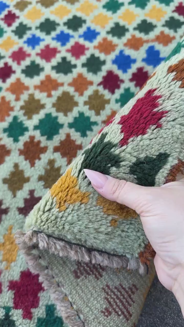 4x6 Handmade Vintage Afghan Baluch Rug | Cream Beige Forest Olive Green Brick Red Mustard Yellow Gold Navy Blue Burnt Orange Tan Grey | Wool