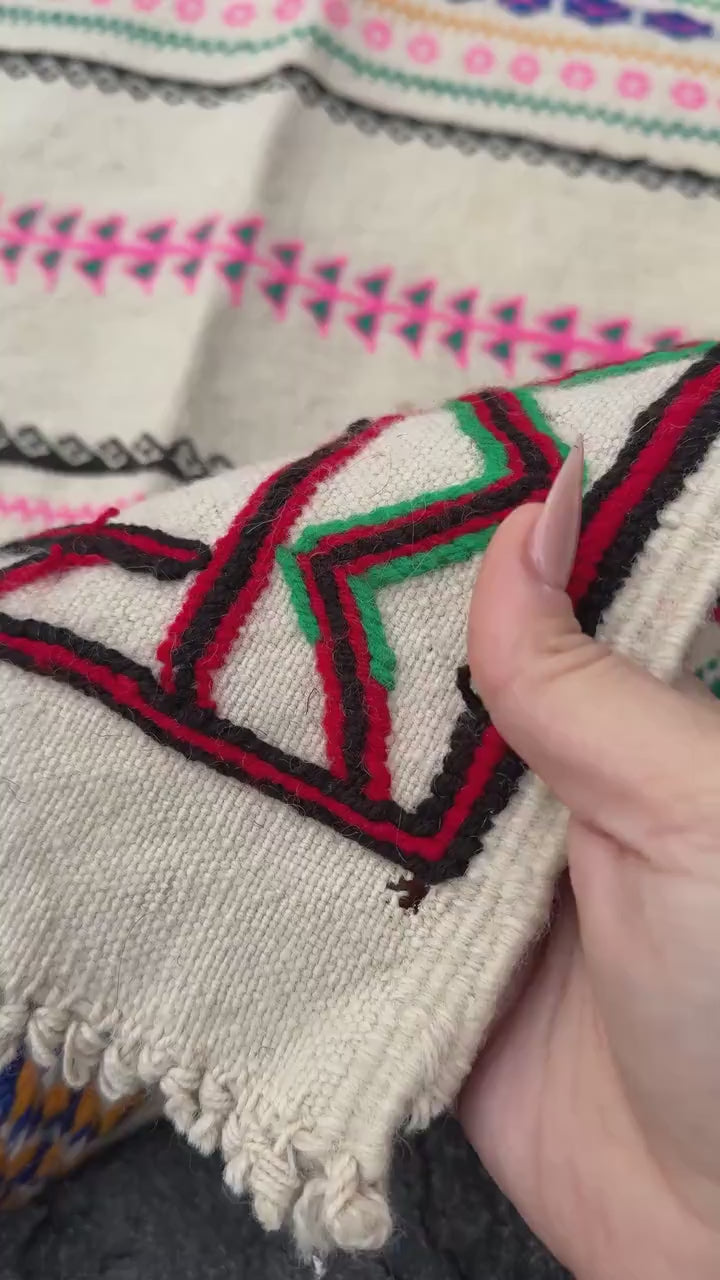 2x9 Handmade Afghan Kilim Soumak Runner Rug | White Cream Ivory Crimson Red Fuchsia Pink Forest Emerald Green Black Royal Blue Orange | Wool