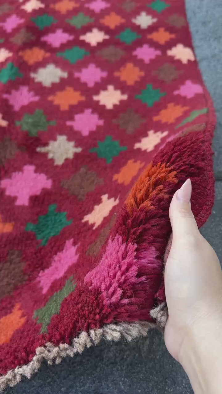 3x10 (90x305) Handmade Vintage Afghan Baluch Runner Rug | Brick Red Burnt Orange Rose Salmon Pink Chocolate Brown Grey Forest Moss Green