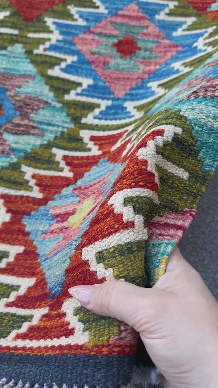 2x5 Handmade Afghan Kilim Runner Rug | Olive Green Navy Denim Blue Rust Red Cream White Mustard Yellow Maroon Teal Aqua | Wool Flatwoven