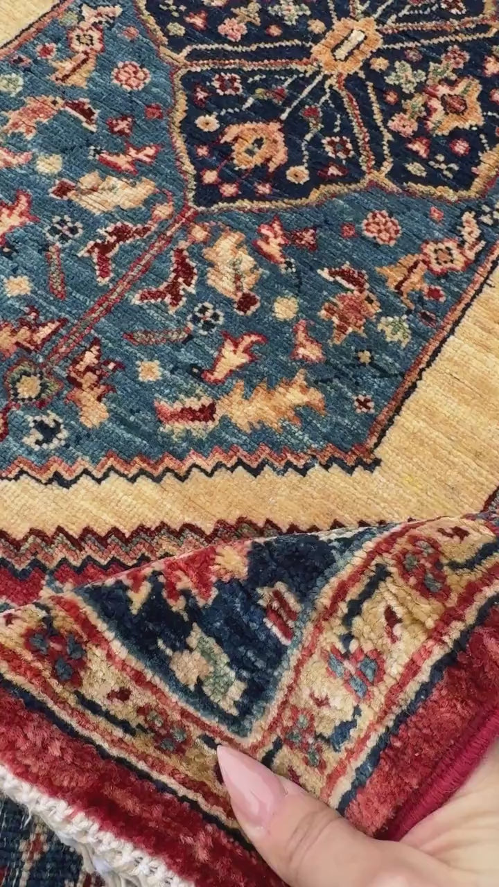 3x10 Handmade Afghan Wool Runner | Tribal Medallion Runner Rug | Red Blue Hallway Runner