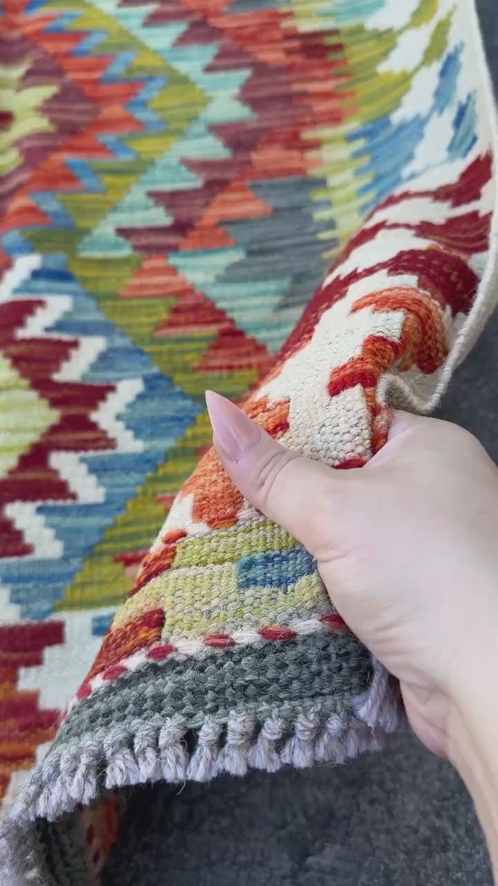 3x4 Handmade Afghan Kilim Rug | Cream White Brick Red Denim Blue Aqua Teal Olive Moss Green Rust Orange Maroon Grey | Wool Flatwoven