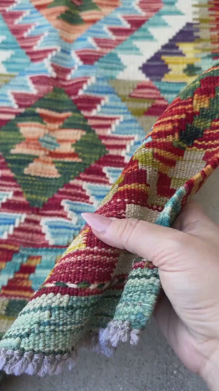 2x3 Handmade Afghan Kilim Rug | Rust Red Aqua Teal Denim Sky Blue Moss Olive Green Orange Mustard Yellow Forest Pine Purple Charcoal White
