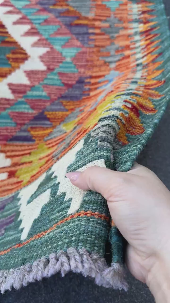 3x4 Handmade Afghan Kilim Rug | Burnt Orange Rust Red Cream White Mustard Yellow Olive Green Teal Aqua Blue Navy Purple Grey | Flatwoven