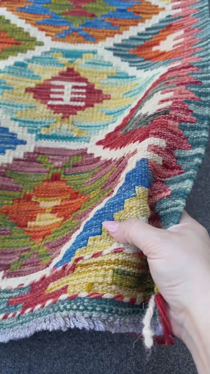 3x4 Handmade Afghan Kilim Rug | Burnt Orange Rust Red Cream White Mustard Yellow Olive Green Teal Aqua Blue Navy Purple Grey | Flatwoven