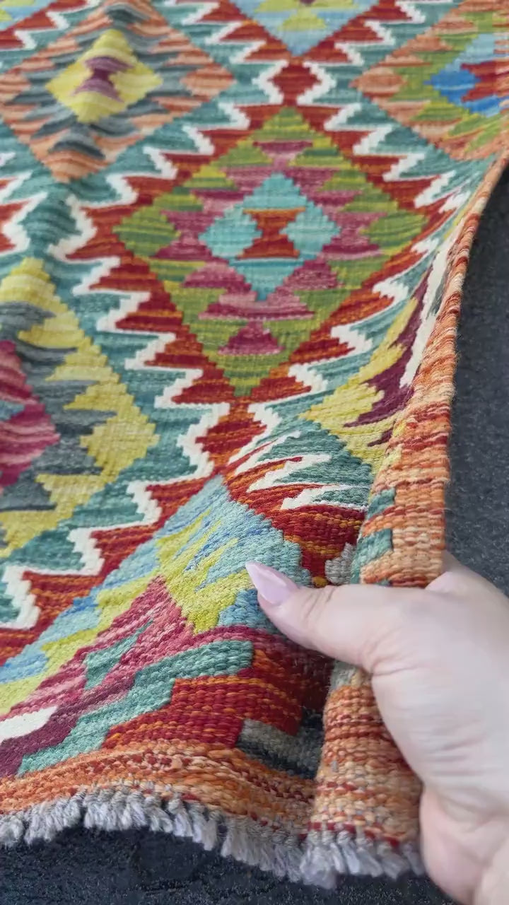 2x5 Handmade Afghan Kilim Runner Rug | Burnt Orange Rust Red Cream White Mustard Yellow Olive Green Teal Aqua Blue Burgundy Purple Grey