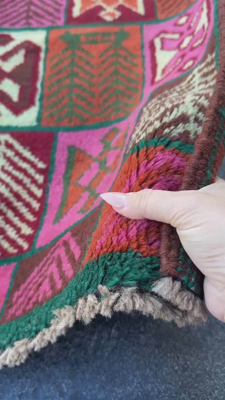 3x10 (90x305) Handmade Vintage Afghan Baluch Runner Rug | Forest Green Brick Red Burnt Orange Cream Beige Maroon Rose Pink | Wool Flatwoven