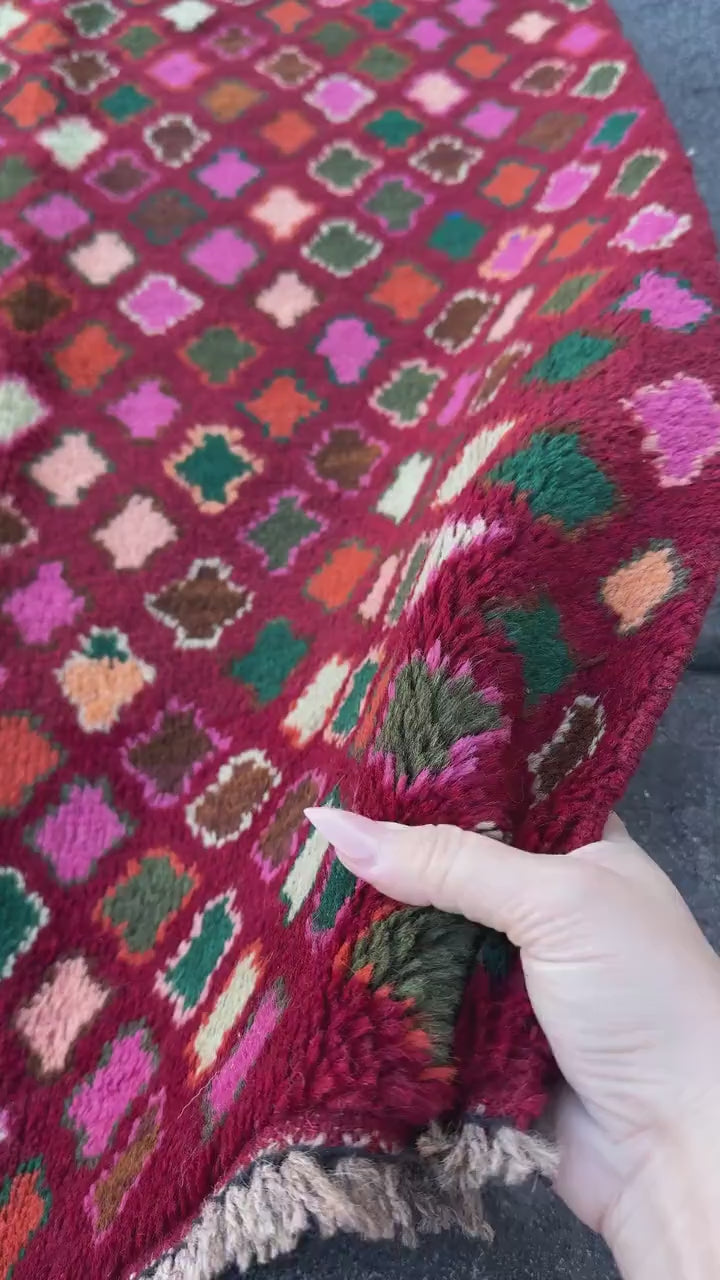 3x10 Handmade Vintage Afghan Baluch Runner Rug | Brick Red Rose Pink Burnt Orange Forest Pine Mint Green Chocolate Copper Brown Peach | Wool