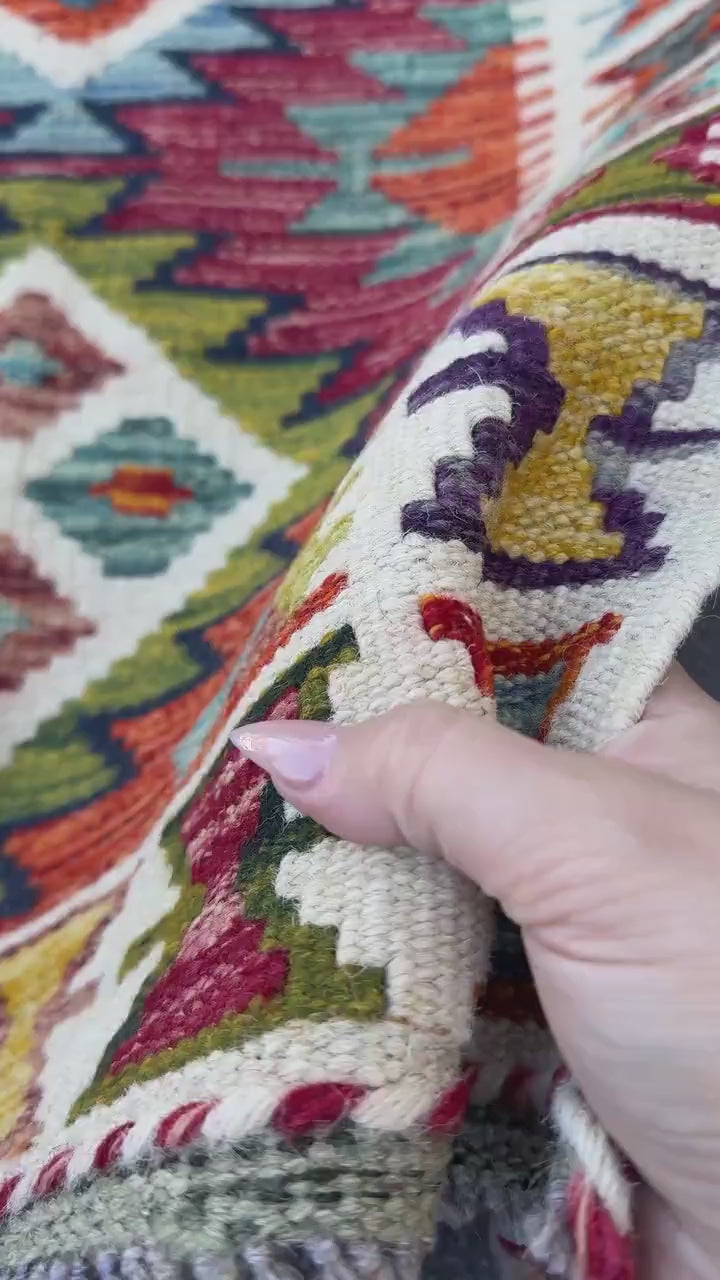 2x5 Handmade Afghan Kilim Runner Rug | Blood Red Burnt Orange Teal Cream Ivory Olive Moss Green Chocolate Gold Mustard | Wool Flatwoven
