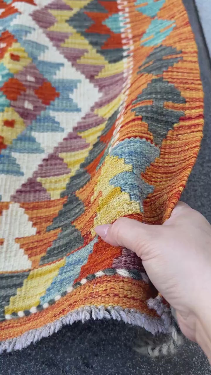 2x5 Handmade Afghan Kilim Runner Rug | Burnt Orange Rust Red Cream White Mustard Yellow Olive Green Teal Aqua Blue Navy Purple Grey | Wool