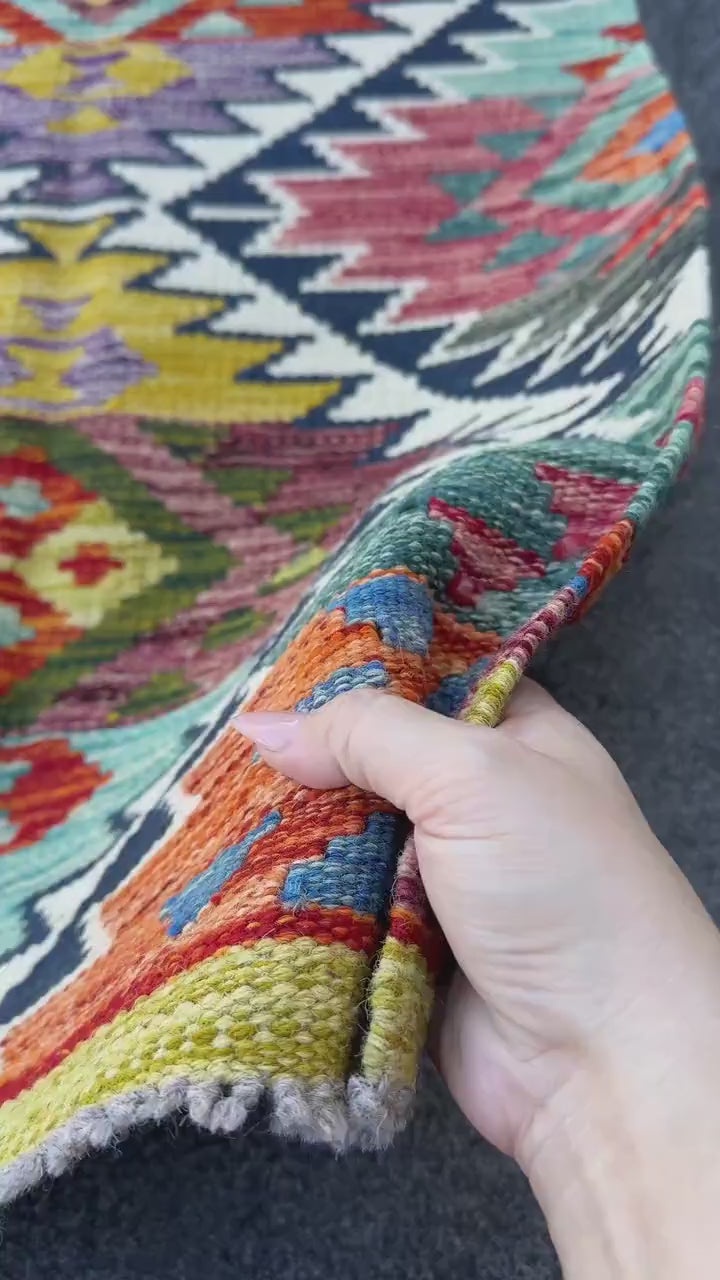 2x5 Handmade Afghan Kilim Runner Rug | Cream White Rust Red Burnt Orange Mustard Yellow Olive Green Teal Aqua Blue Navy Purple Grey | Wool
