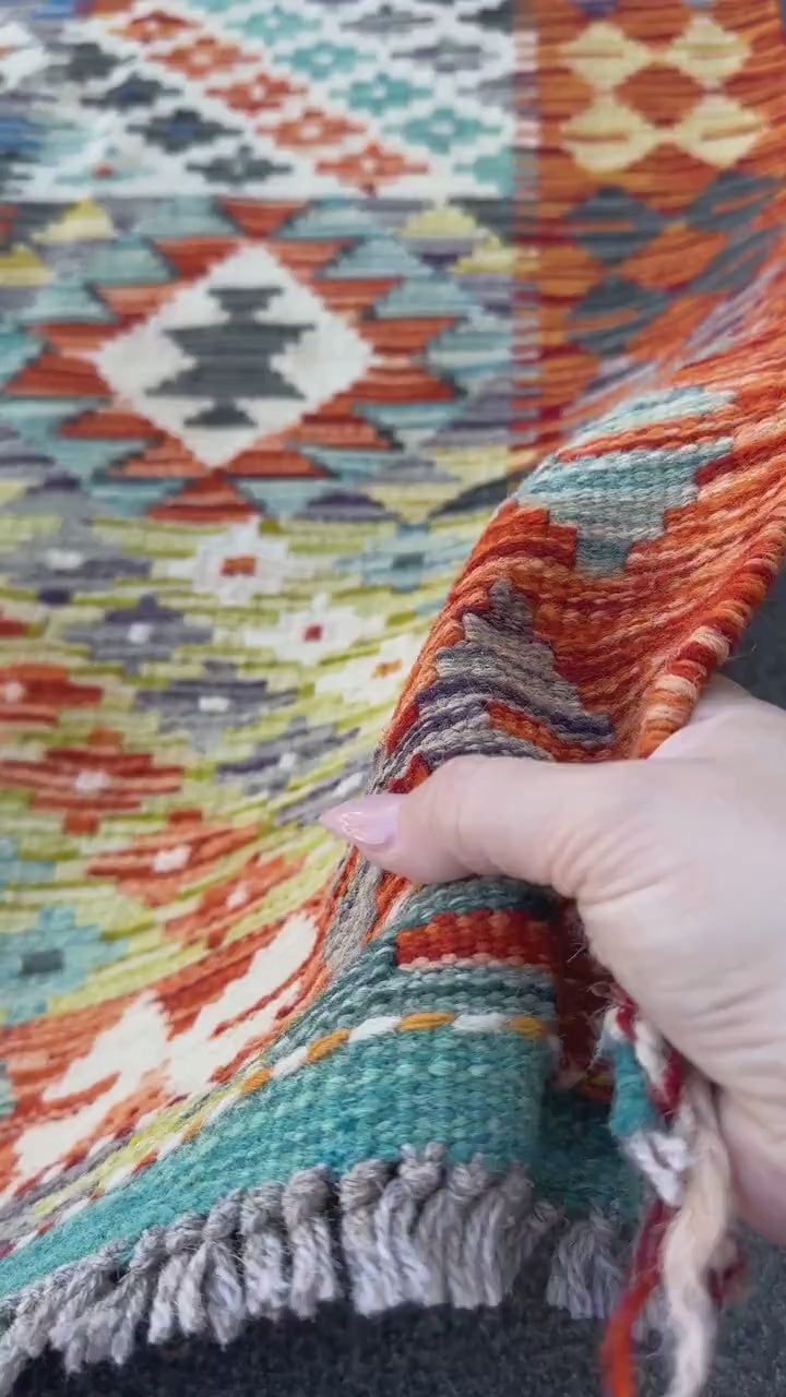 3x4 Handmade Afghan Kilim Rug | Burnt Orange Cream White Mustard Yellow Olive Green Teal Aqua Blue Navy Black Grey| Wool Flatwoven