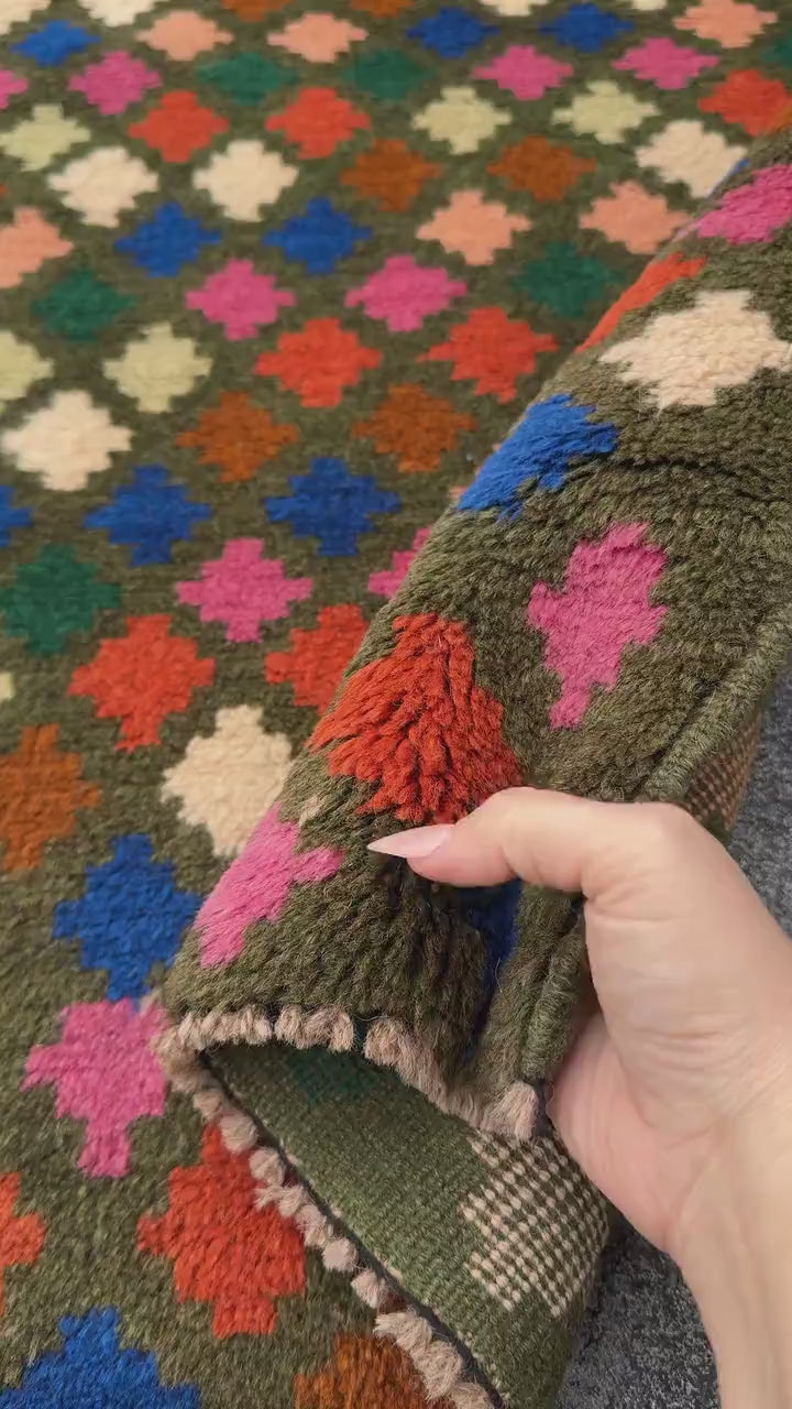 4x6 Handmade Vintage Afghan Baluch Rug | Charcoal Light Grey Burnt Orange Cream White Navy Blue Rose Salmon Peach Forest Green Chocolate