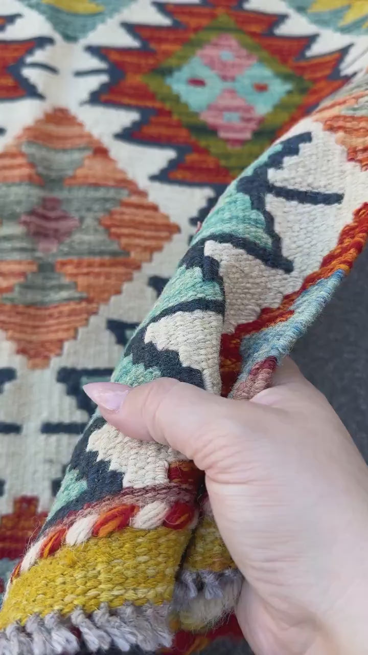 2x5 Handmade Afghan Kilim Runner Rug | Aqua Blue Teal Rust Red Burnt Orange Mustard Yellow Olive Green Cream White Navy Pink Grey | Wool