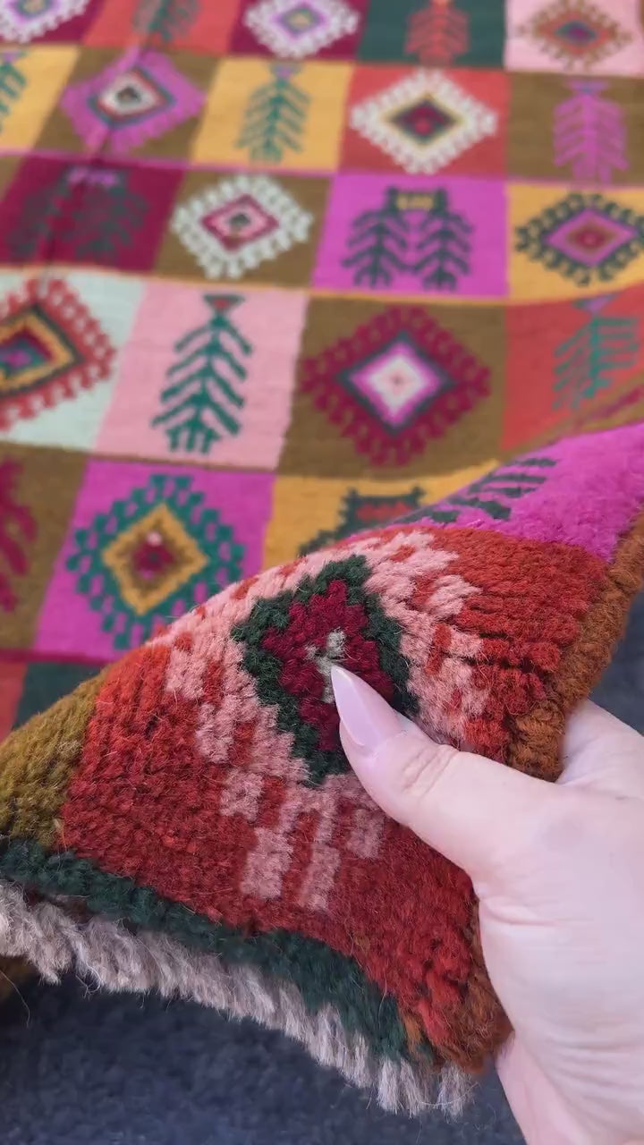 3x10 Handmade Vintage Afghan Baluch Runner Rug | Burnt Orange Chocolate Brown Brick Red Rose Salmon Pink Forest Green Mustard Gold | Wool