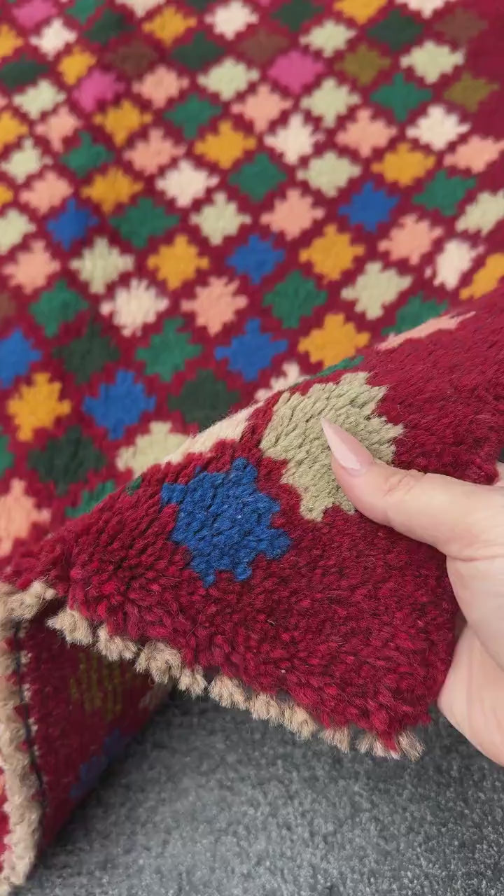 2x3 Handmade Vintage Afghan Baluch Rug | Rust Red Mustard Yellow Pink Peach Navy Blue Forest Olive Mint Green Black Cream White | Doormat