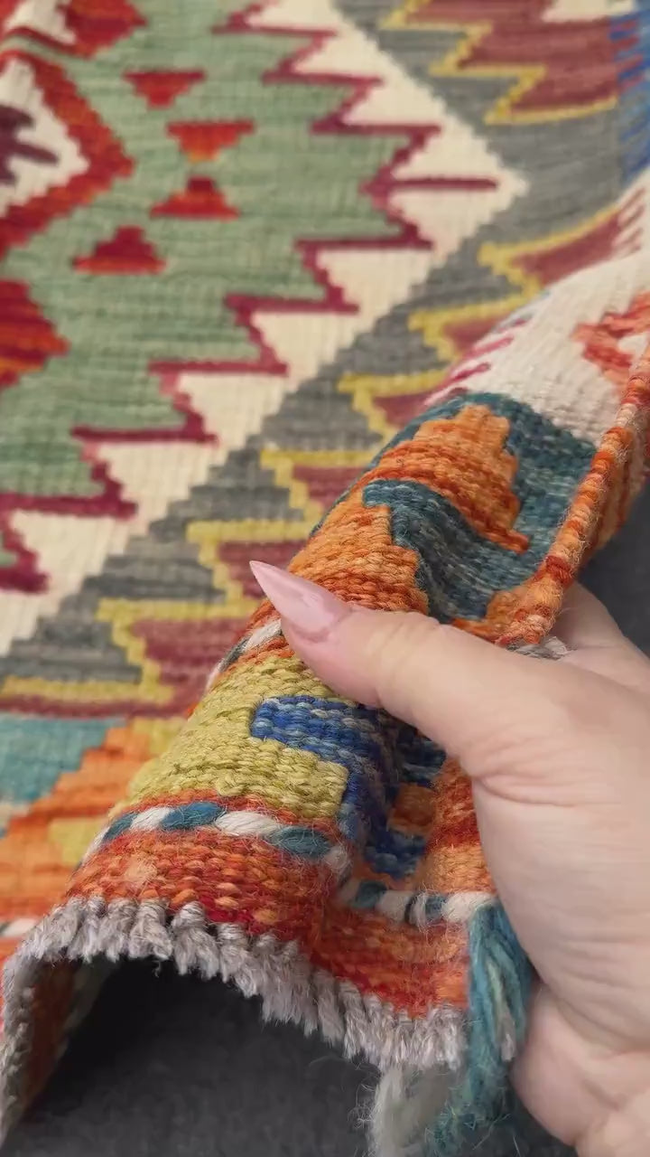 3x5 Handmade Afghan Kilim Rug | Orange Burnt Rust Sage Moss Olive Green Cream Teal Aqua Denim Prussian Blue Grey Yellow Maroon Auburn Red