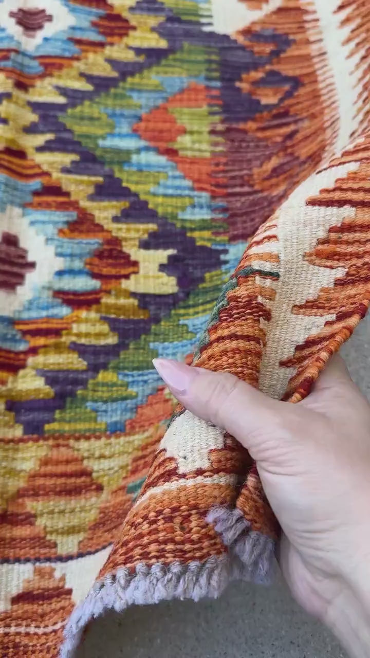 2x3 Handmade Afghan Kilim Rug | Burnt Orange Olive Moss Forest Green Yellow Gold Grey Cream Purple Denim Blue Burgundy Maroon | Wool