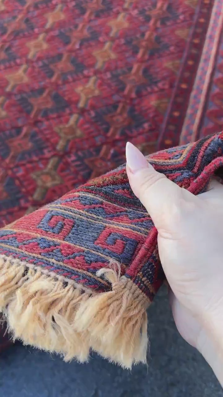 5x7 (152x200) Handmade Afghan Rug | Navy Blue Crimson Red Gold Mauve Brick Red Ivory Taupe Moss Green | Geometric Wool Hand Knotted Boho