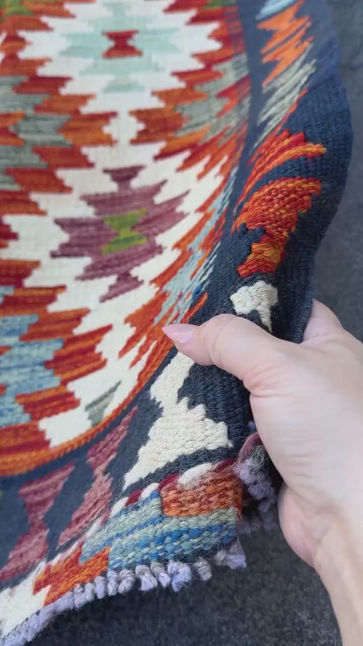 2x5 Handmade Afghan Kilim Runner Rug | Burnt Orange Cream White Rust Red Mustard Yellow Olive Green Teal Aqua Blue Navy Purple Grey | Wool