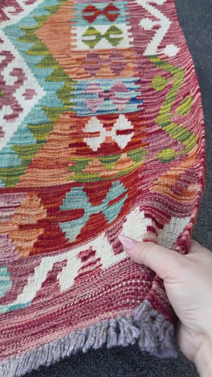 3x4 Handmade Afghan Kilim Rug | Rust Red Burnt Orange Cream White Mustard Yellow Olive Green Aqua Blue Teal Navy Purple Grey | Flatwoven