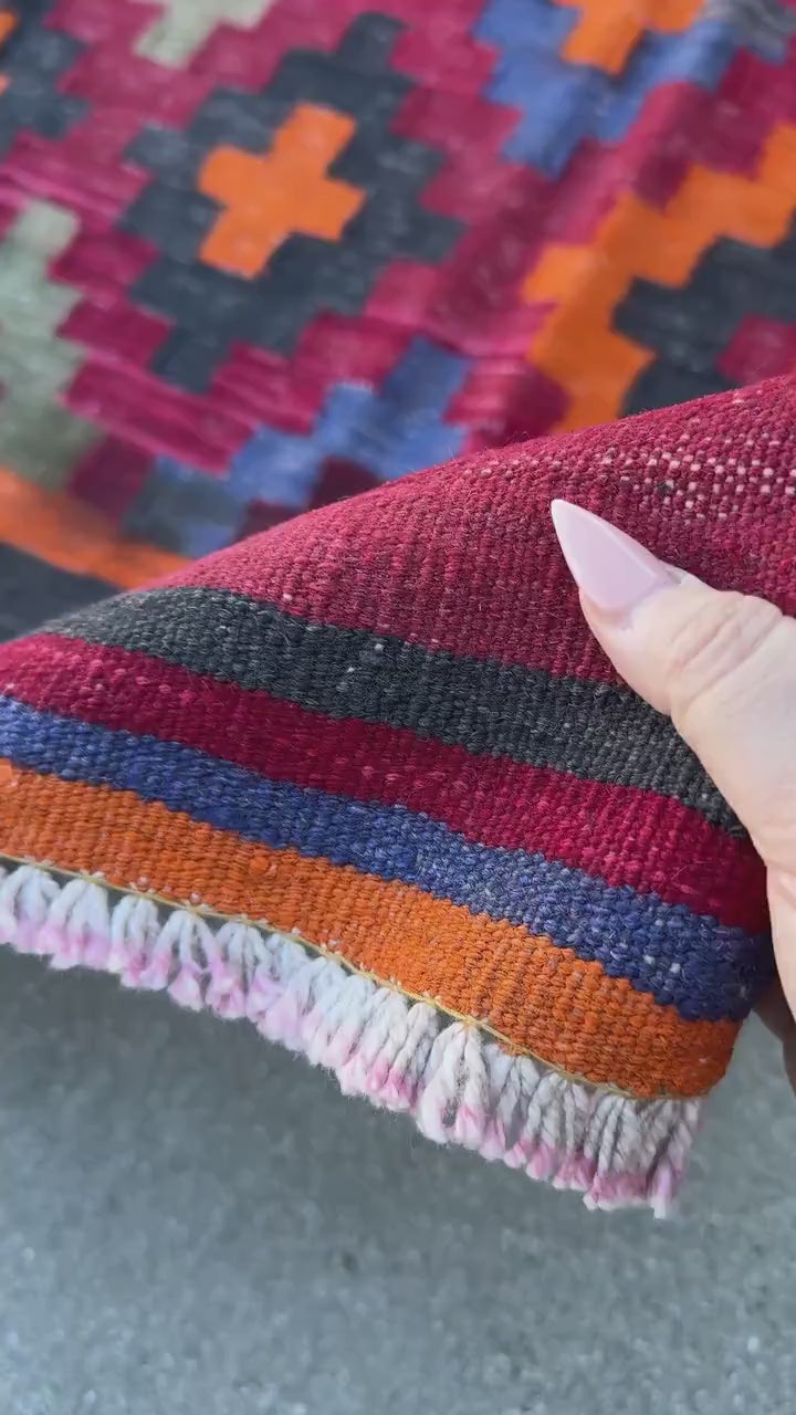 4x5 Handmade Afghan Kilim Rug | Brick Cherry Garnet Crimson Red Orange Black Grey White Cream Denim Blue Maroon Sage Green Taupe | Wool