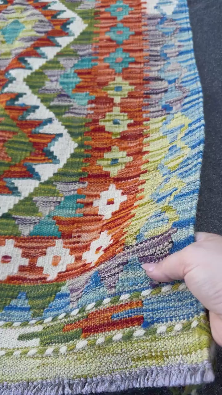 2x5 Handmade Afghan Kilim Runner Rug | Rust Red Burnt Orange Olive Green Cream White Mustard Yellow Teal Aqua Blue Navy Purple Grey | Wool