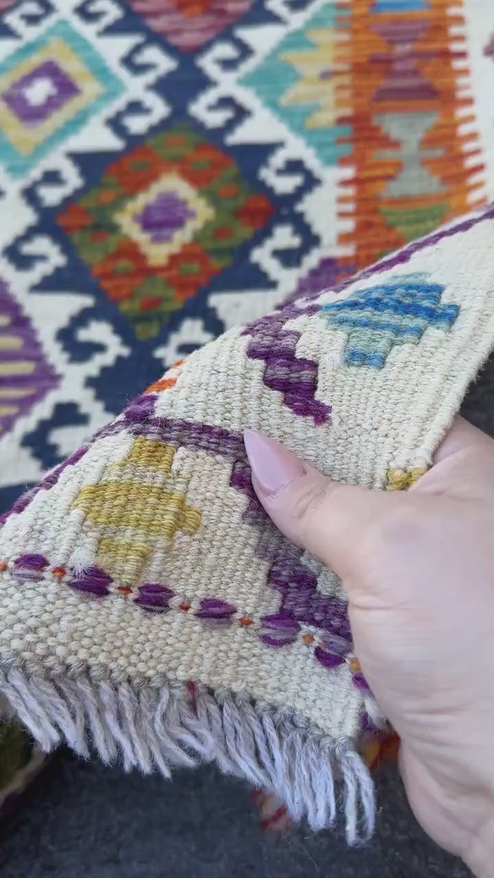 3x5 Handmade Afghan Kilim Rug | Cream Tan Sand Brown Crimson Burgundy Maroon Red Aqua Teal Denim Blue Black Forest Chartreuse Green Grey