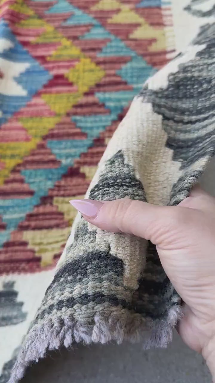 3x4 Handmade Afghan Kilim Rug | Rust Cream Teal Aqua Blue Navy Olive Moss Green Gold Copper Orange Red Plum Mauve Grey | Wool Flatwoven