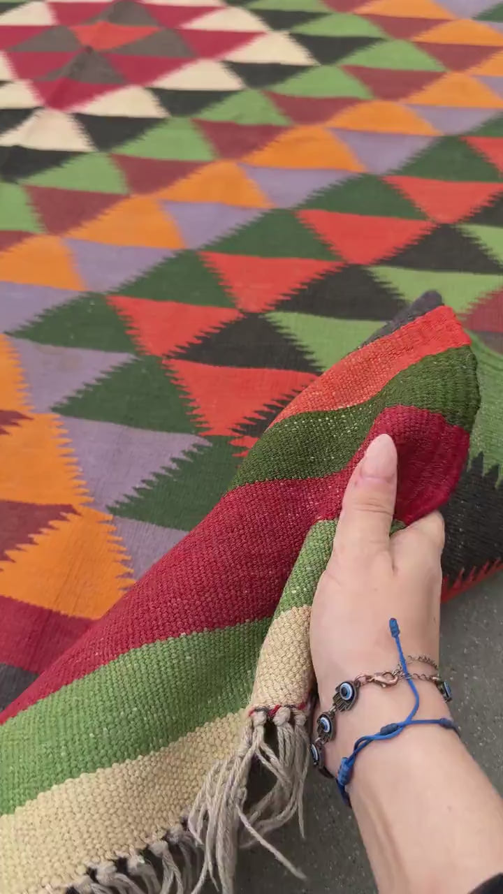 5x7 Handmade Afghan Kilim Rug | Cream White Grey Gray Black Forest Pine Green Brick Crimson Red Orange Lavender | Wool Flatweave Geometric