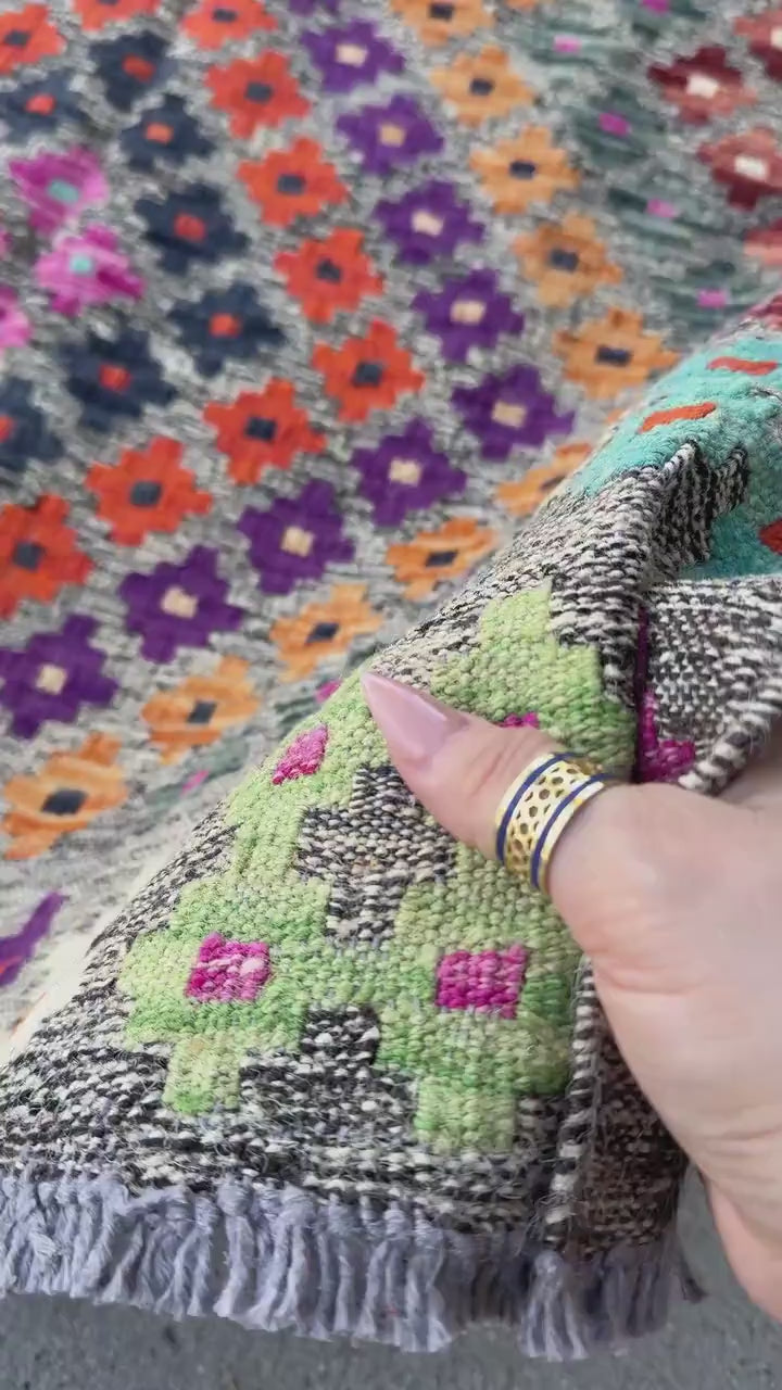 3x5 Handmade Afghan Kilim Runner Rug | Grey Mint Green Orange Peach Aqua Prussian Blue Wine Burgundy Red Fuchsia Baby Pink Purple Black Wool