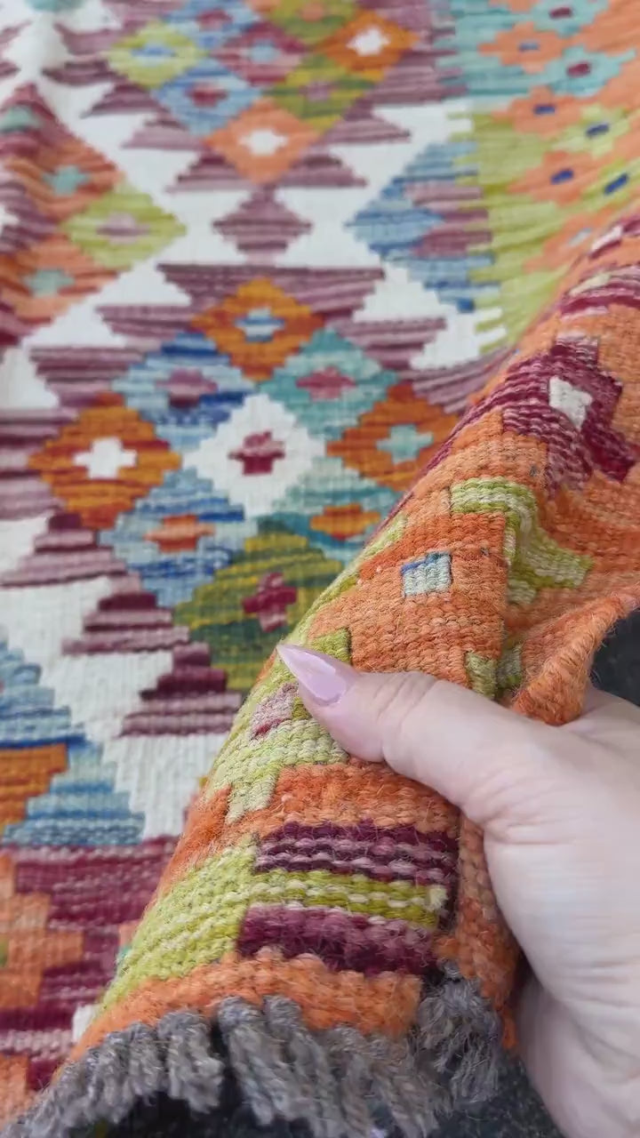 3x4 Handmade Afghan Kilim Rug | Burnt Rust Orange Maroon Denim Blue Teal Ivory Olive Moss Pine Green Brick Blood Red | Wool Flatwoven
