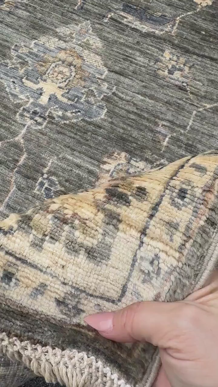 3x10 Handmade Afghan Wool Runner Rug | Traditional Floral Medallion | Slate Grey And Blue