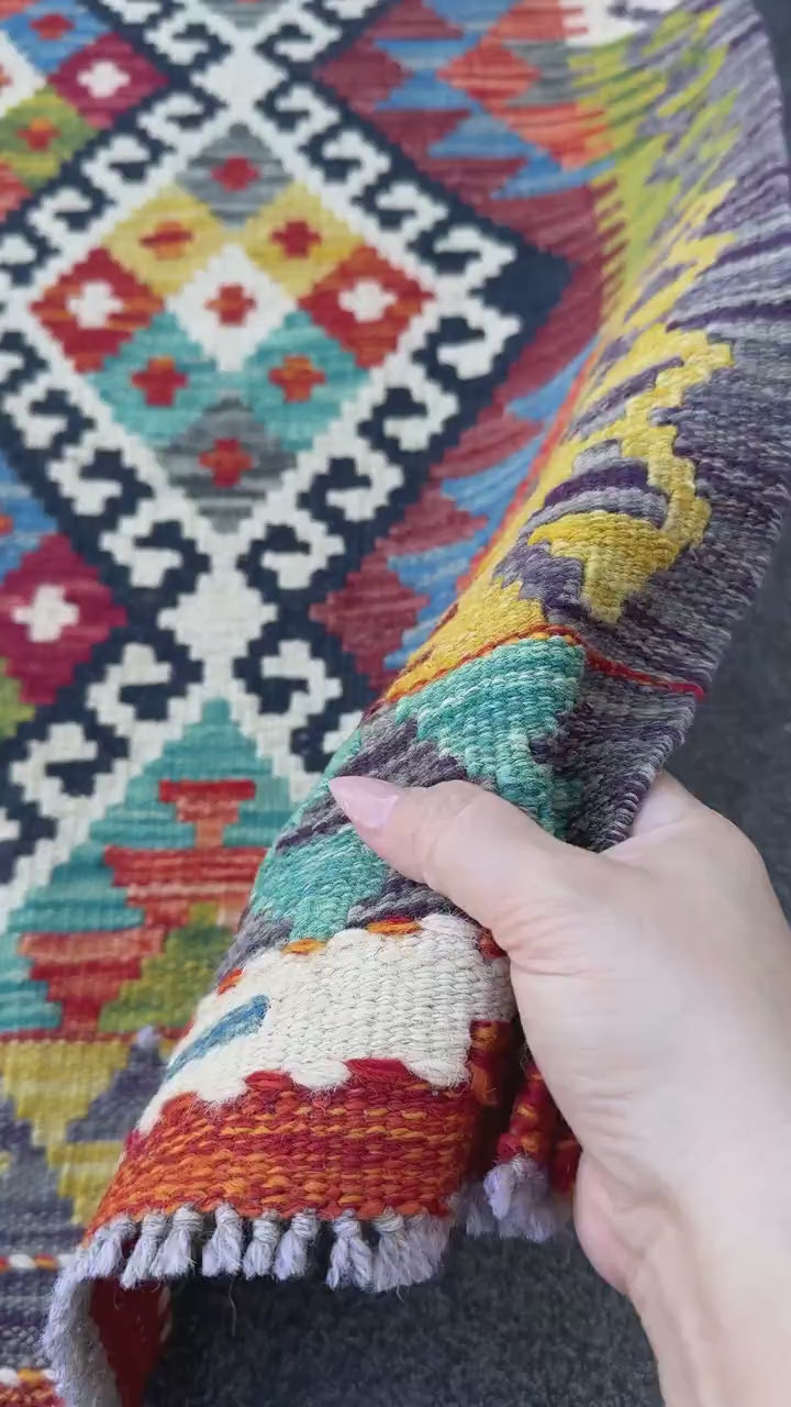 3x4 Handmade Afghan Kilim Rug | Ivory Black Rust Red Burnt Orange Mustard Yellow Olive Green Teal Aqua Blue Navy Purple Grey | Flatwoven