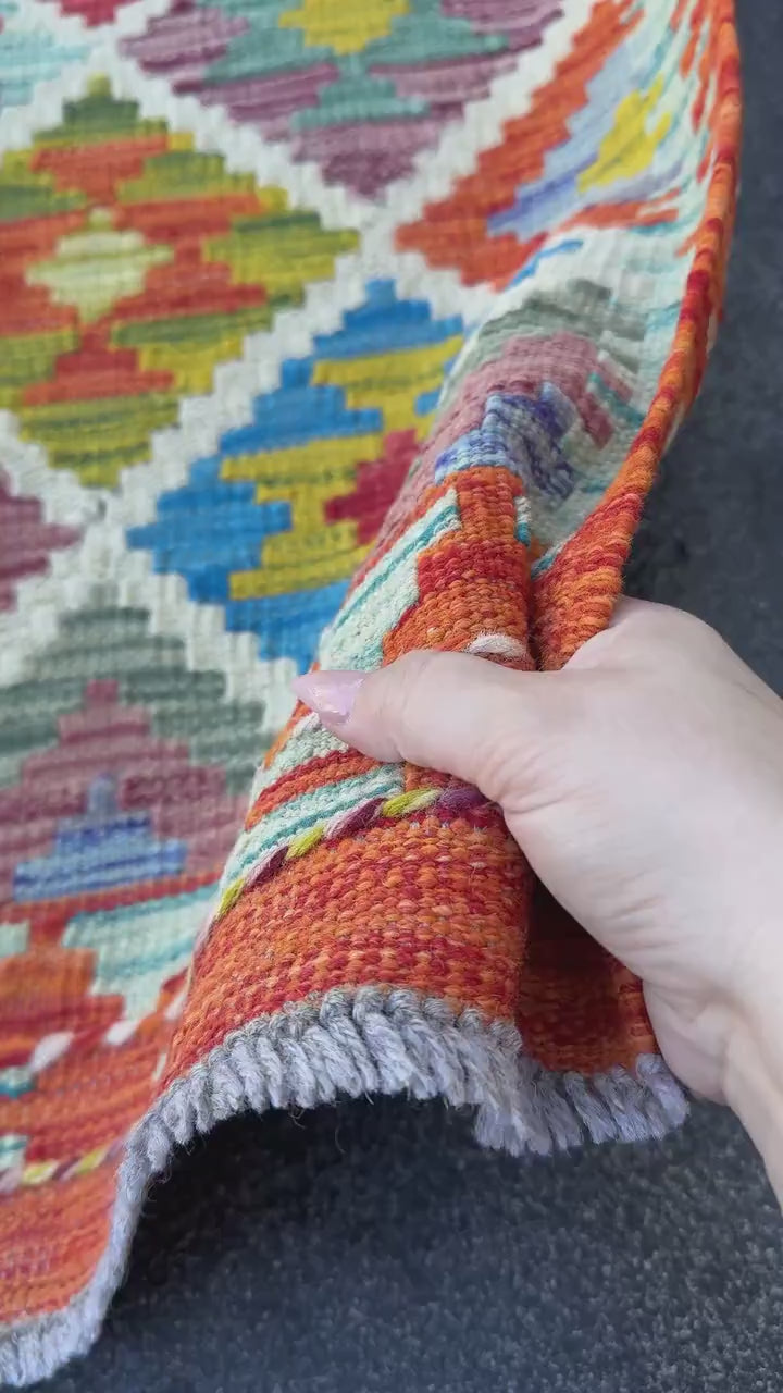3x4 Handmade Afghan Kilim Rug | Rust Red Burnt Orange Cream White Mustard Yellow Olive Green Teal Aqua Blue Navy Purple Grey | Flatwoven