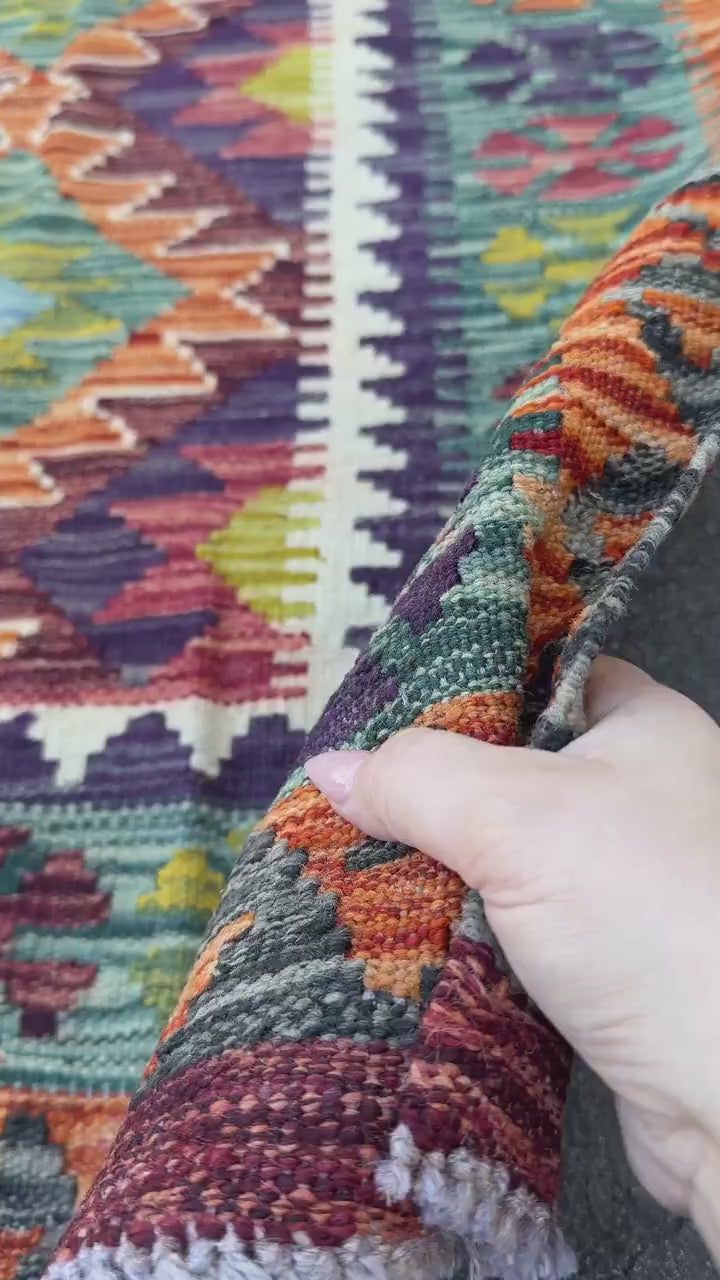 3x4 Handmade Afghan Kilim Rug | Teal Charcoal Grey Black Orange Chocolate Brown Olive Moss Pine Green Blood Red Cream Ivory | Wool Flatwoven