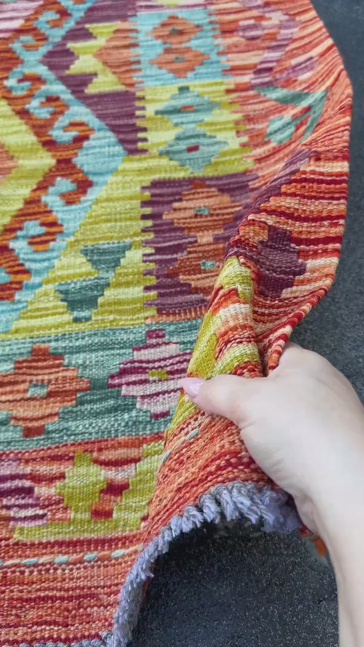 3x5 Handmade Afghan Kilim Rug | Burnt Orange Yellow Chartreuse Olive Aqua Teal Sky Blue Pink Plum Lavender Cream White