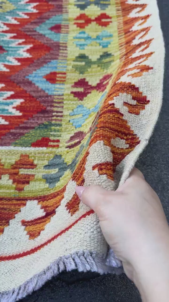 3x5 Handmade Afghan Kilim Rug | Cream Rust Red Burgundy Maroon Aqua Teal Turquoise Mustard Yellow Olive Green Grey Black | Wool Flatwoven