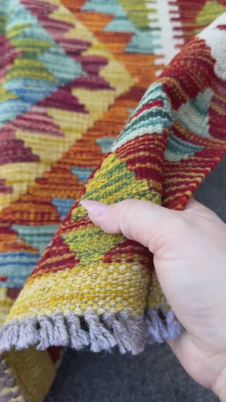 3x4 Handmade Afghan Kilim Rug | Rust Red Burnt Orange Mustard Yellow Olive Green Teal Aqua Blue Cream White Burgundy Purple Grey | Flatwoven