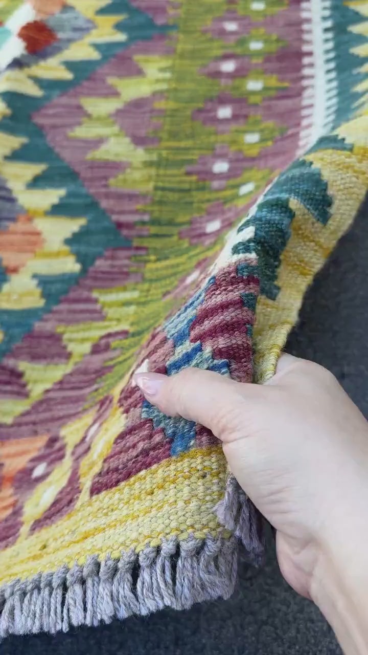 3x4 Handmade Afghan Kilim Rug | Maroon Purple Forest Olive Green Mustard Yellow Ceam White Burnt Orange Charcoal Grey Blood Red | Flatwoven