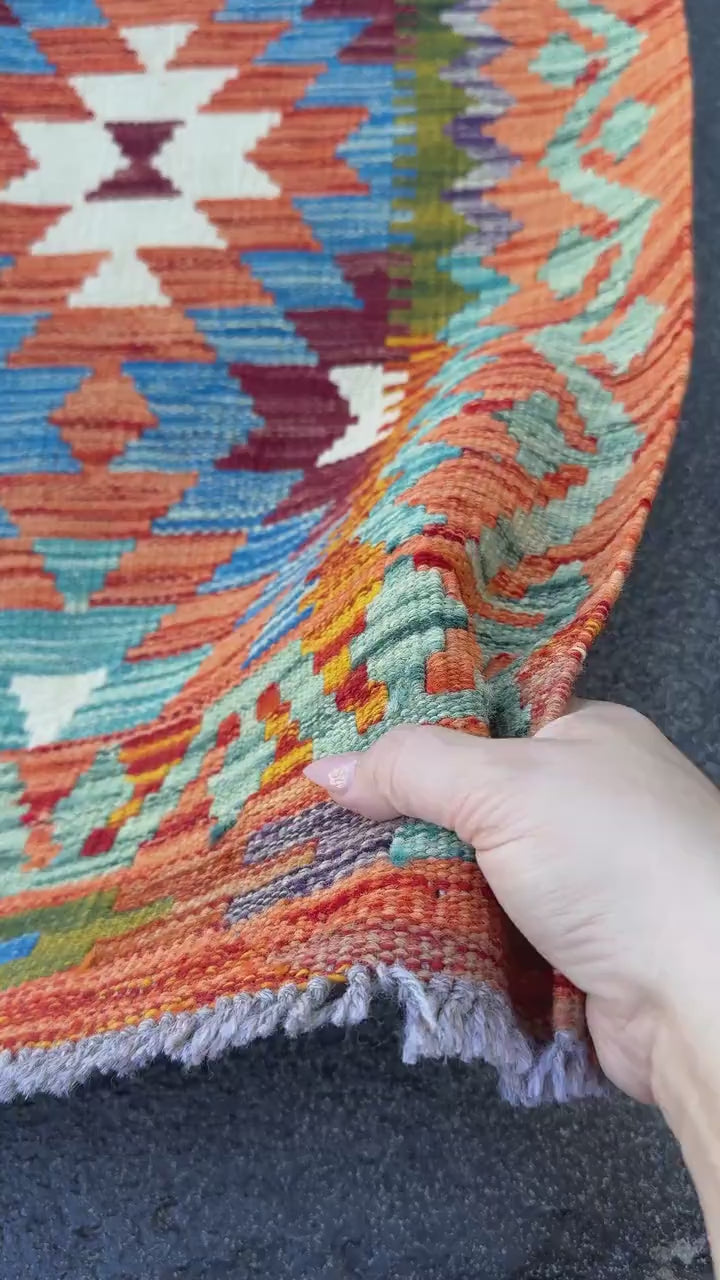 3x4 Handmade Afghan Kilim Rug | Burnt Orange Rust Red Cream White Teal Aqua Blue Navy Olive Green Mustard Yellow Maroon Purple Grey | Wool