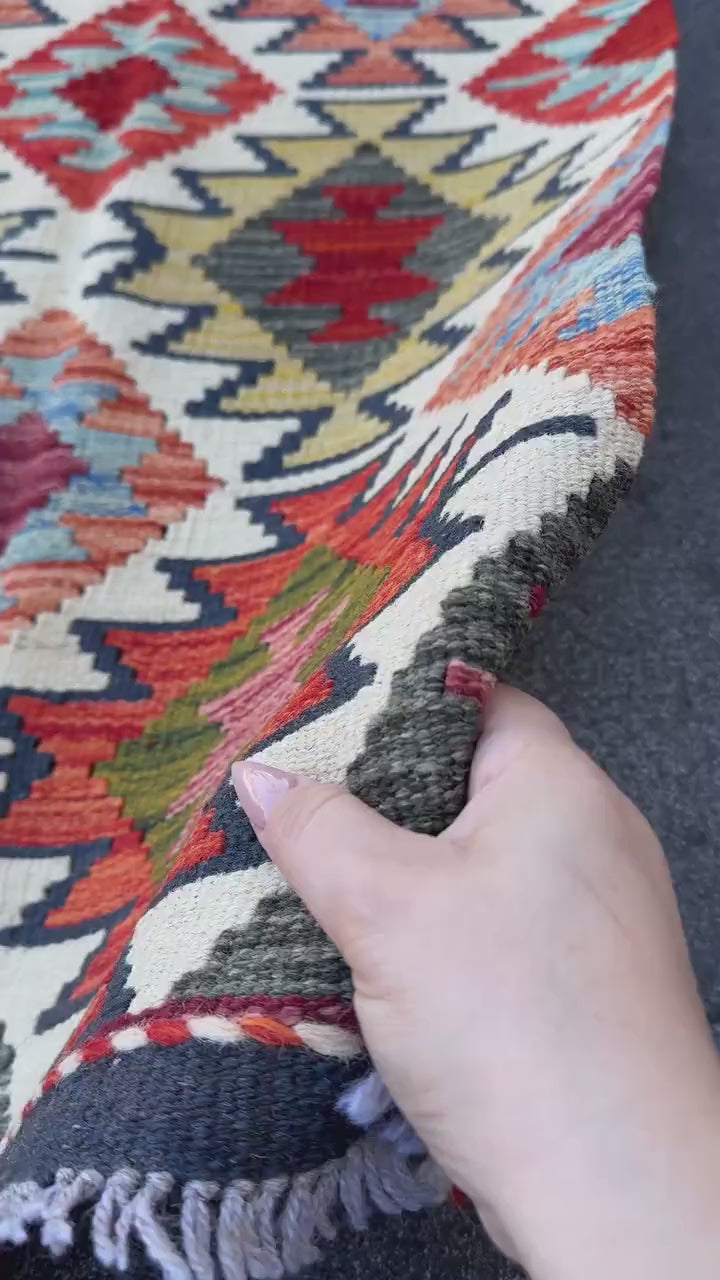2x5 Handmade Afghan Kilim Runner Rug | Cream White Sand Beige Teal Aqua Sky Blue Navy Olive Forest Green Mustard Brick Red Burnt Orange