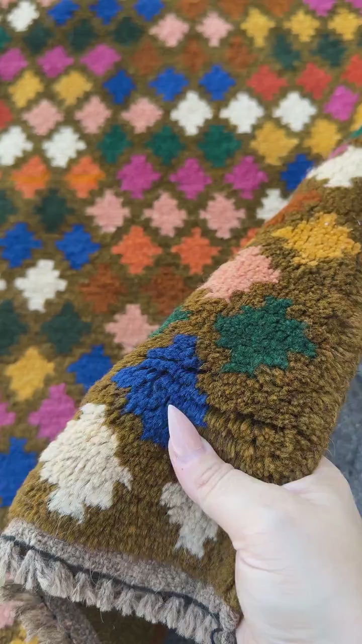 4x6 Handmade Vintage Afghan Baluch Rug | Copper Brown Navy Blue Forest Pine Green Rose Pink Mustard Gold Burnt Orange Peach White Chocolate