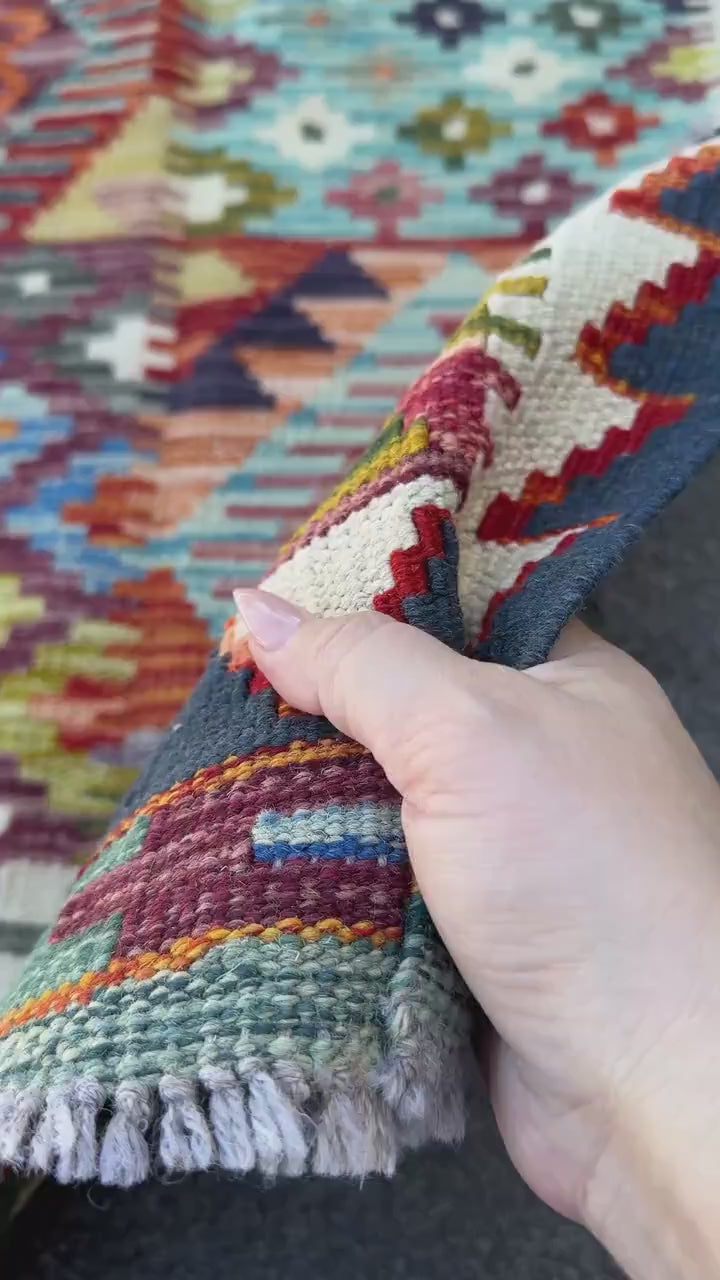2x5 Handmade Afghan Kilim Rug | Navy Midnight Denim Teal Aqua Blue Burnt Orange Brick Burgundy Red White Cream Plum Purple Grey Black Yellow