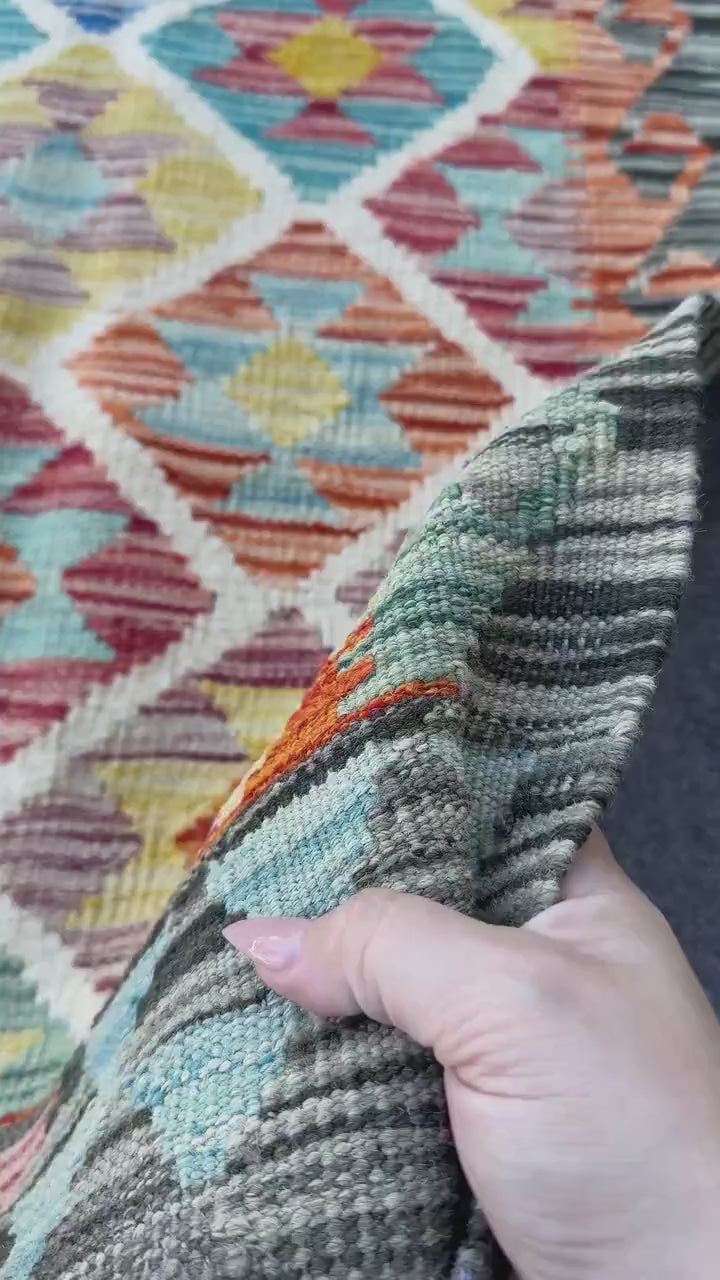 2x5 Handmade Afghan Kilim Runner Rug | Sage Green Rust Red Burnt Orange Mustard Yellow Teal Aqua Blue Cream White Plum Grey Navy | Wool
